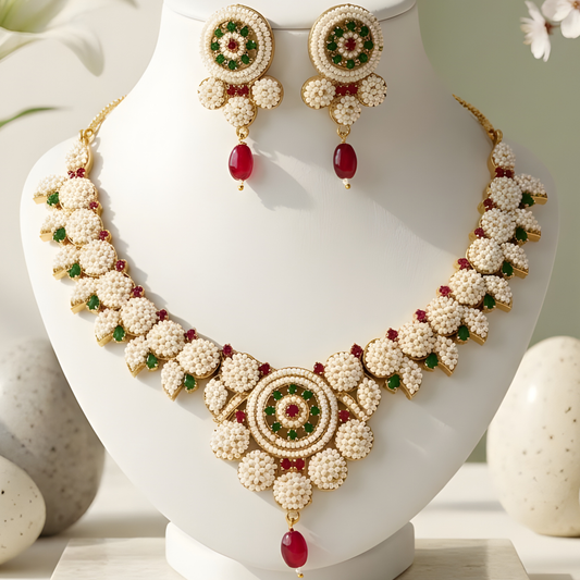 Rajwadi Pearl Choker Set with Earrings