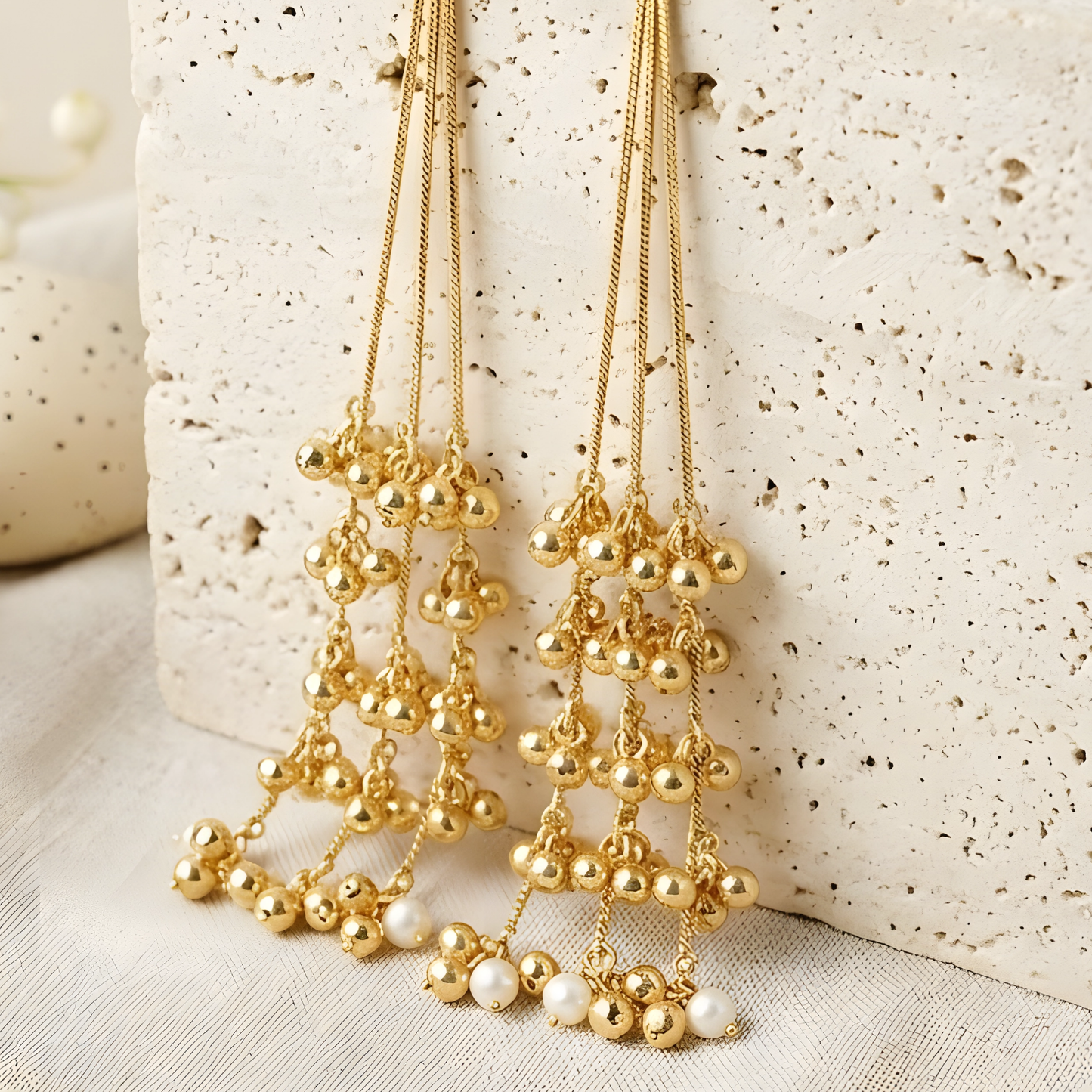 Emerald Green Stone Long Tassel Drop Earrings