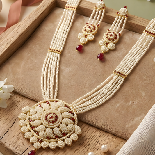 Floral Rani Haar Necklace Set with Matching Earrings