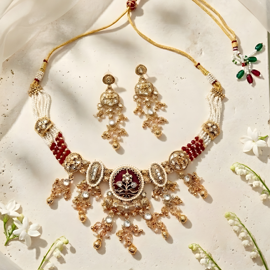 Royal Temple Kundan Choker Necklace Set