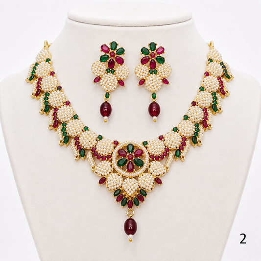 Traditional Rajwadi Pearl Choker Set with Earrings