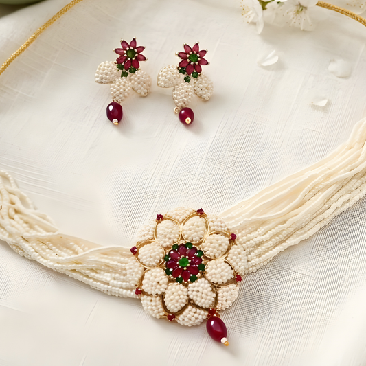 Rajwadi Pearl Choker Necklace Set