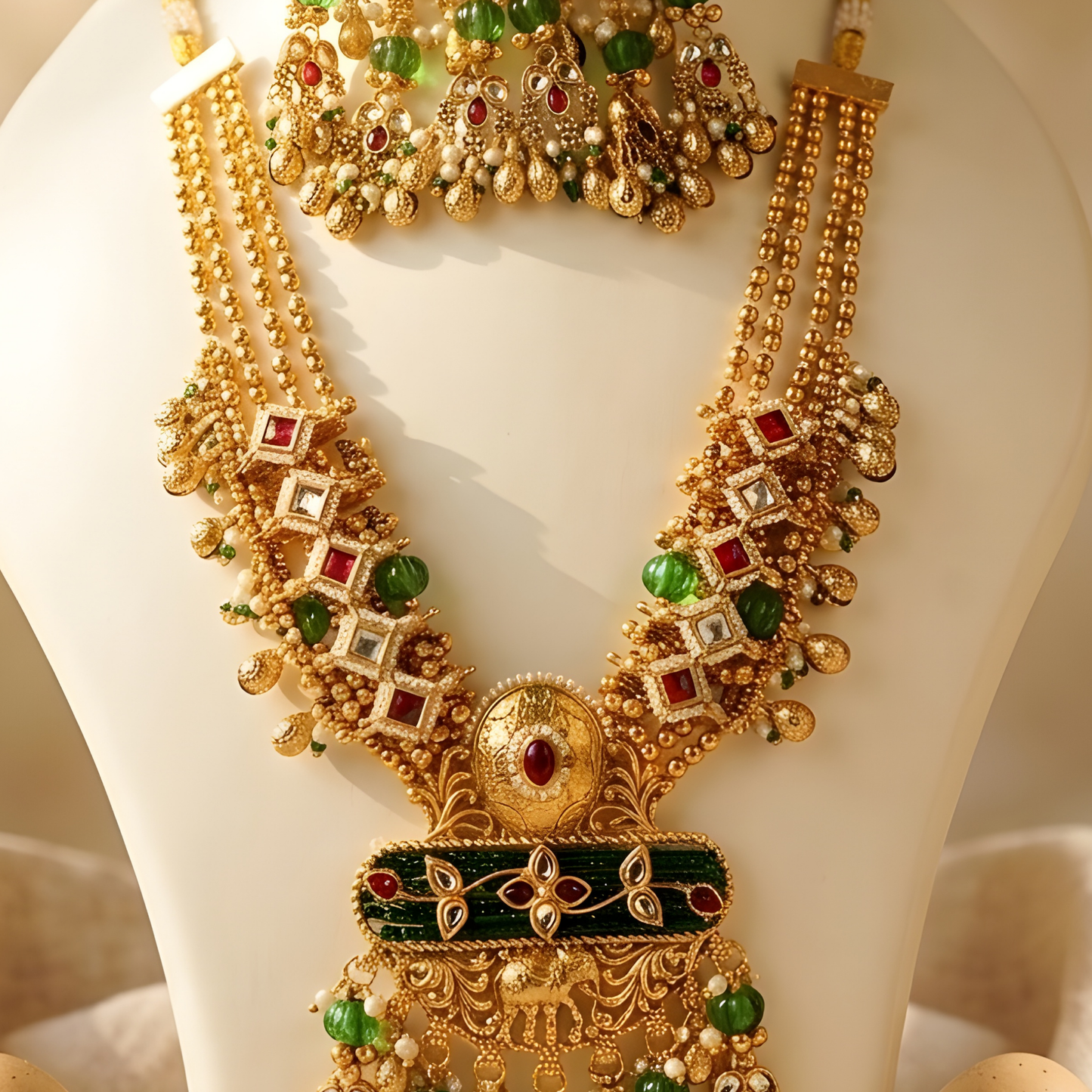 Rajwadi Kundan Polki Long Necklace Set