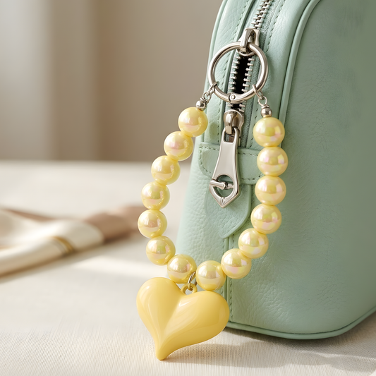 Yellow Pearl Heart Charm For Phone & Bags