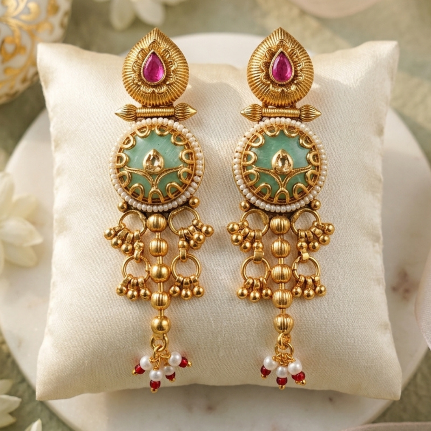 Handmade Layered Necklace Set With Meenakari Earrings