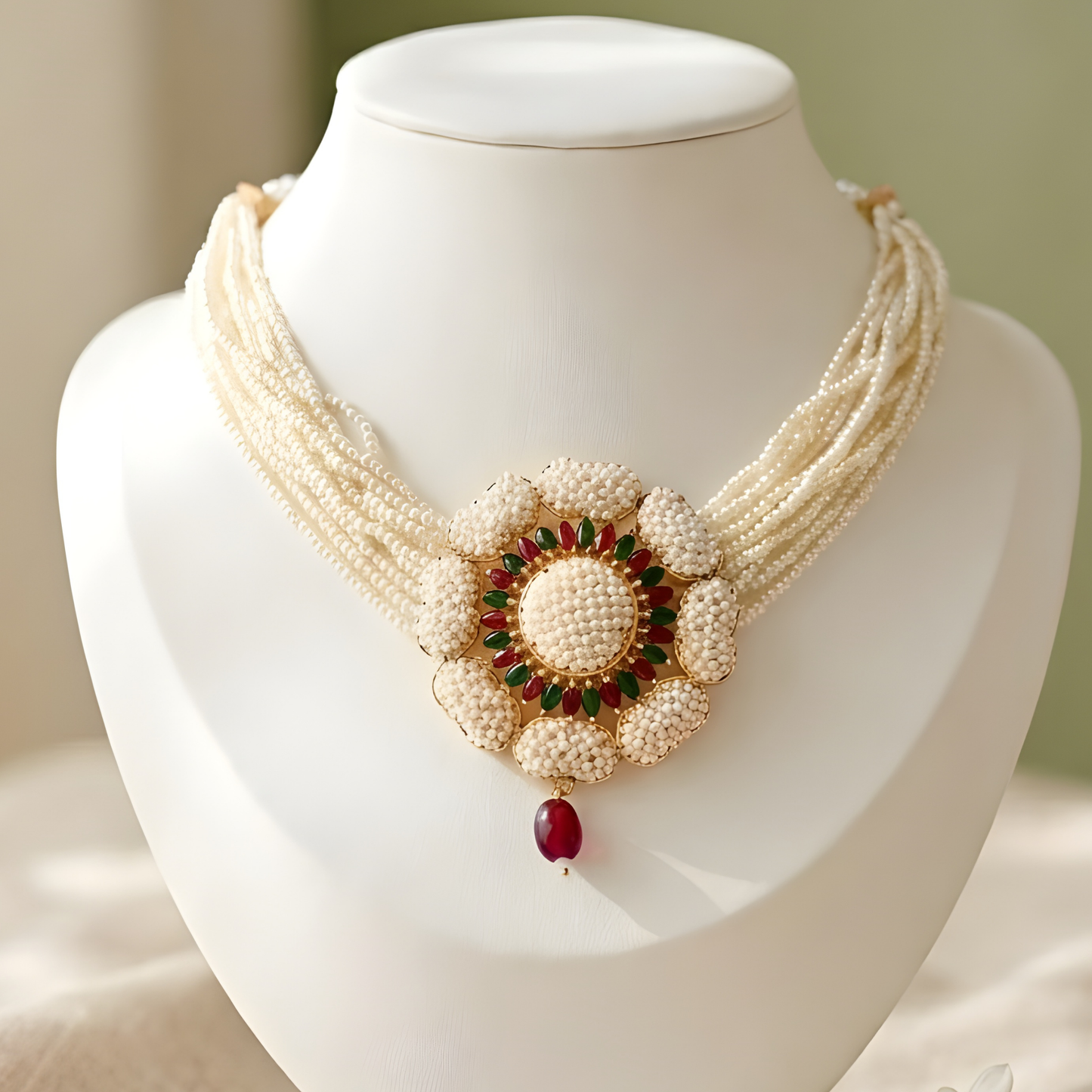 Rajwadi Traditional Pearl Choker Necklace Set