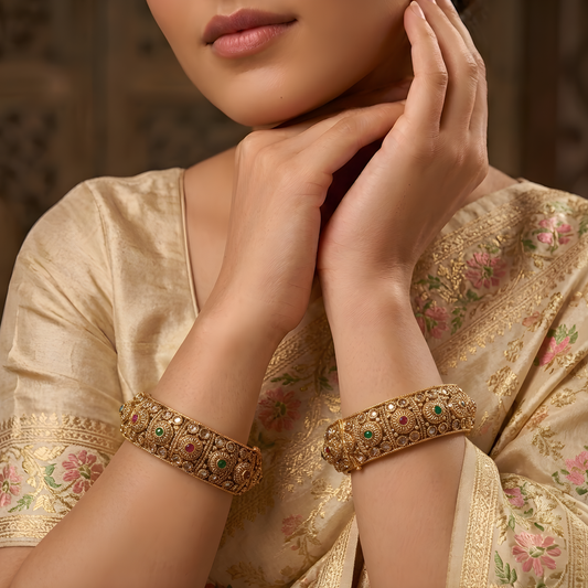 Gold Plated Kundan Kada Bangles