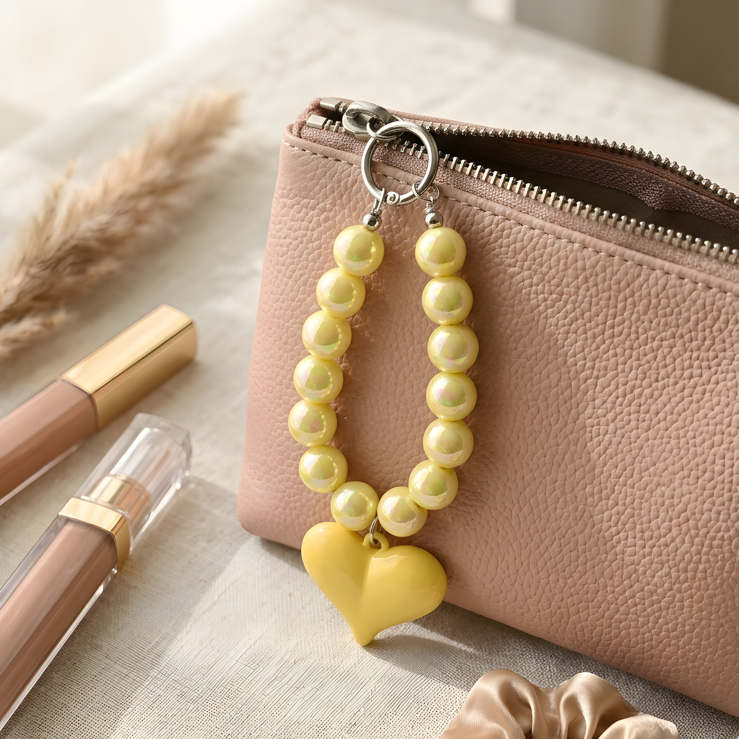 Yellow Pearl Heart Charm For Phone & Bags