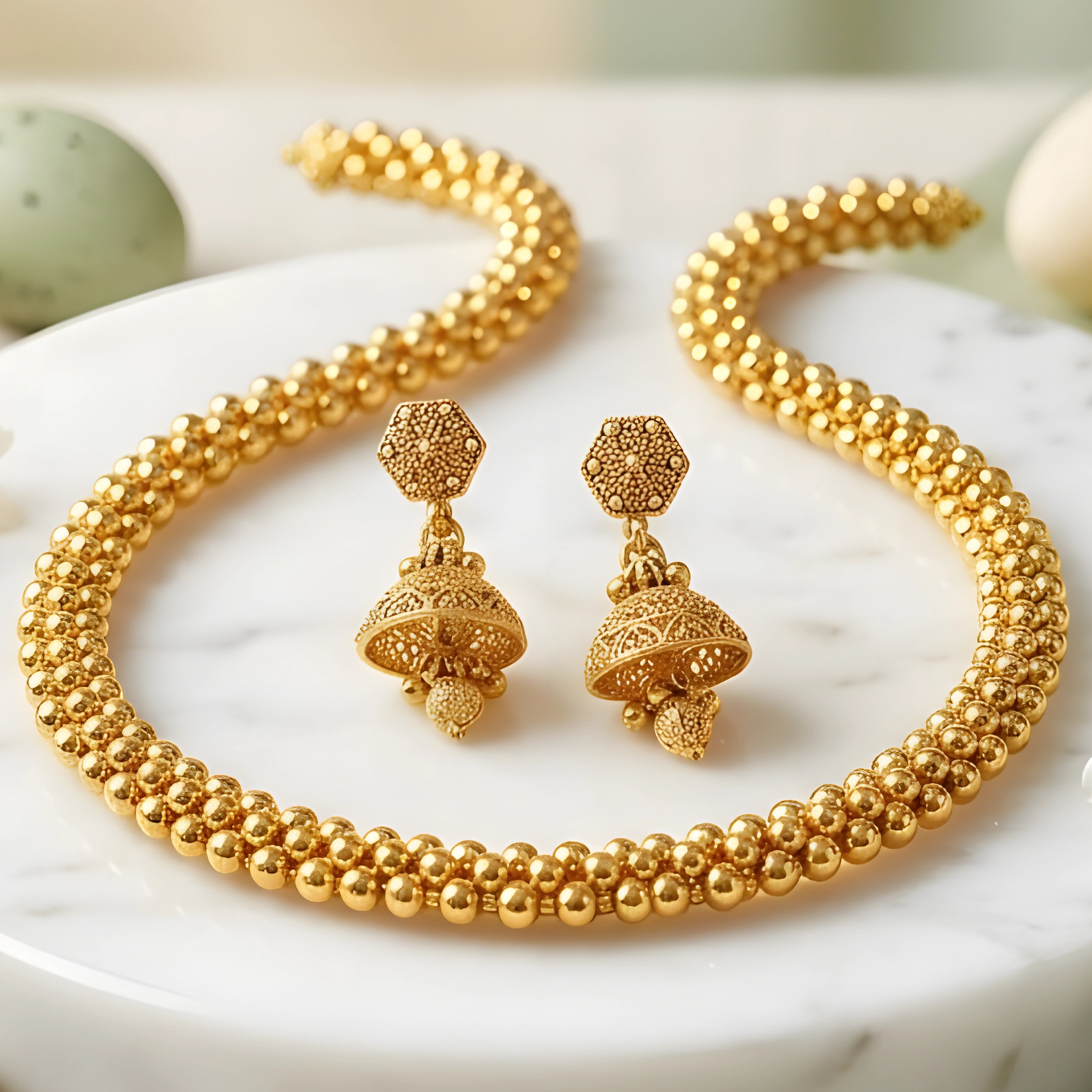 Traditional Gold-Plated Beaded Choker Necklace Set