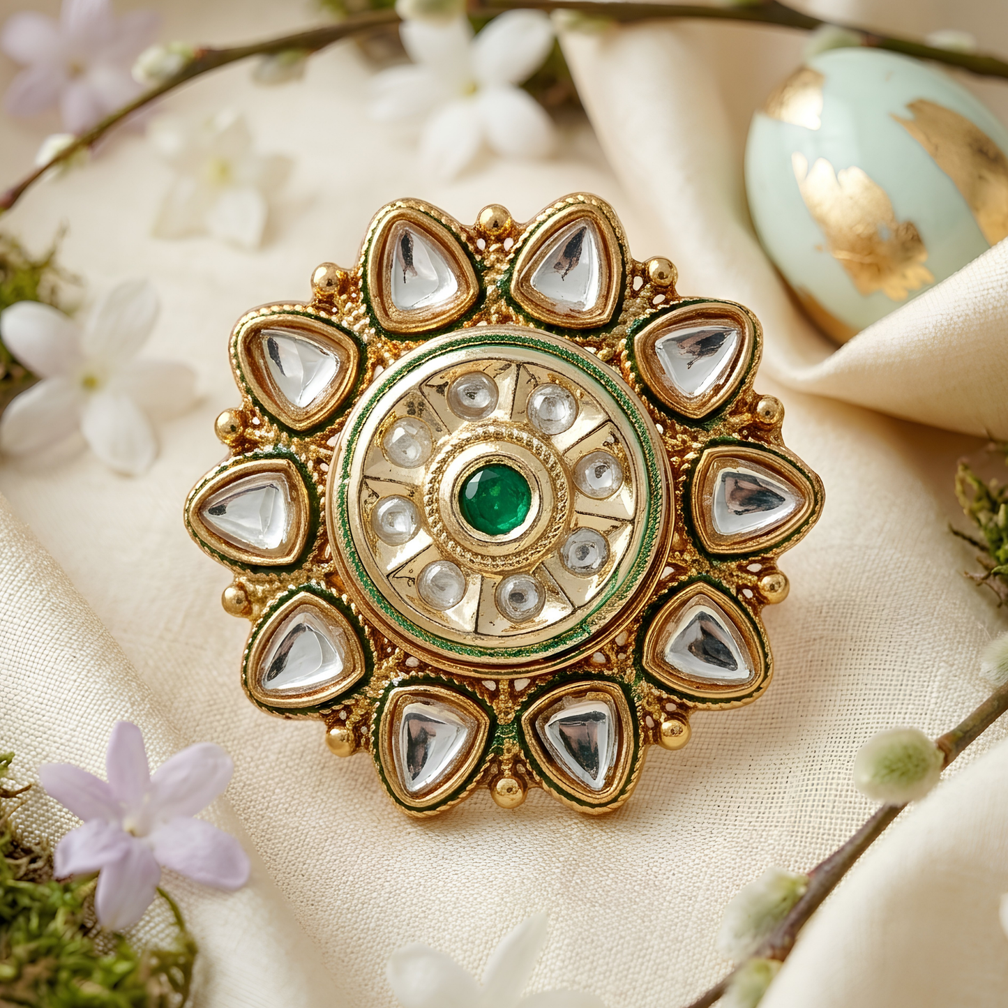 Kundan Polki Flower Adjustable Ring