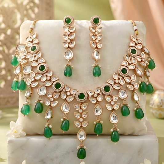 Green Emerald Bridal Jewelry Necklace Set