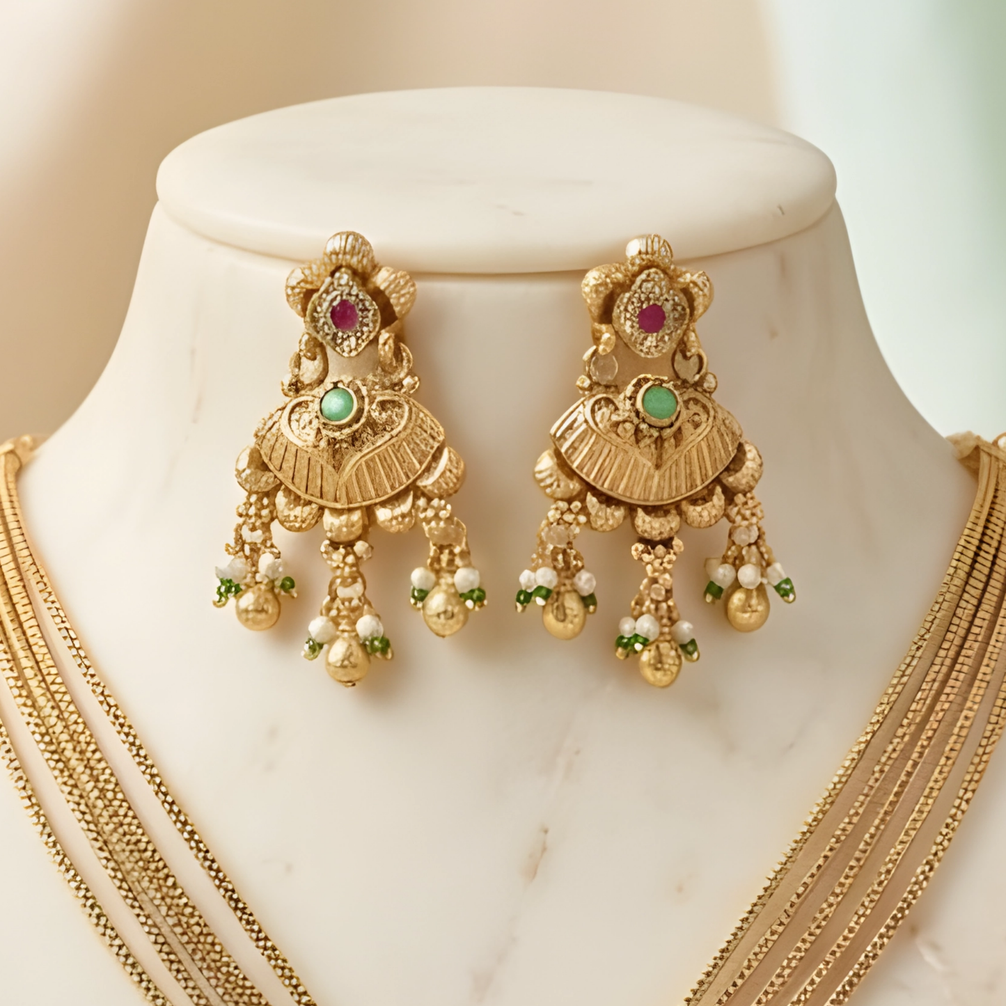 Multi-Strand Gold-Plated Pendant Necklace Set
