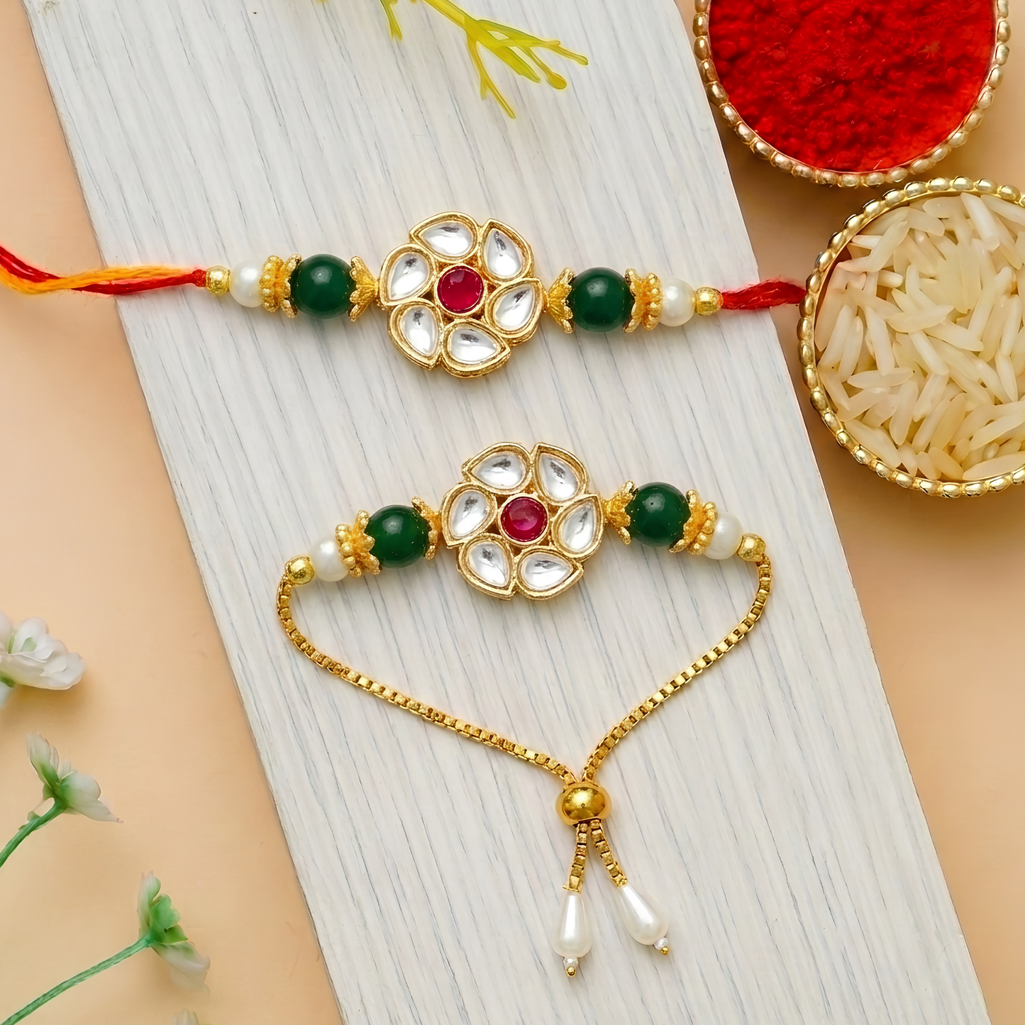 Polki Kundan Rakhi Combo Set