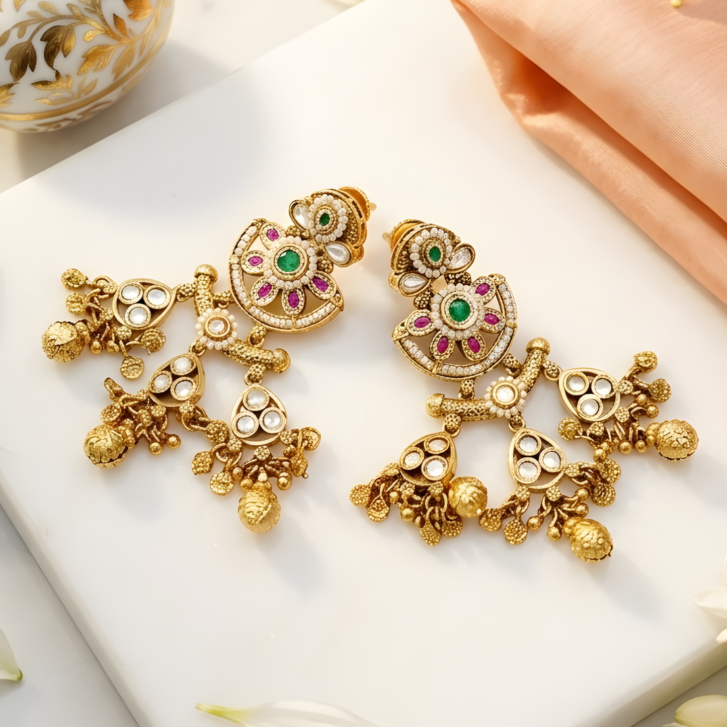 Handcrafted Pendant Long Necklace Set with Earrings