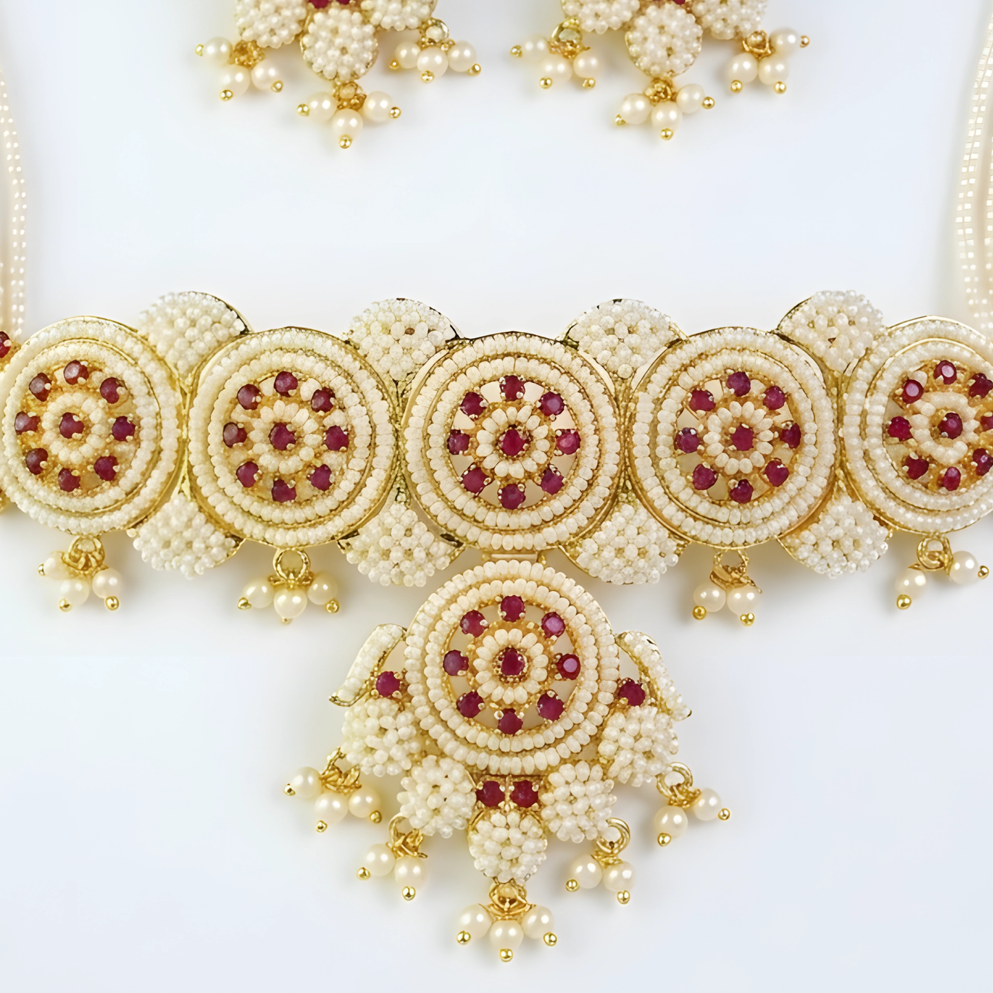 Handcrafted Pearl Choker Necklace Set with Matching Earrings