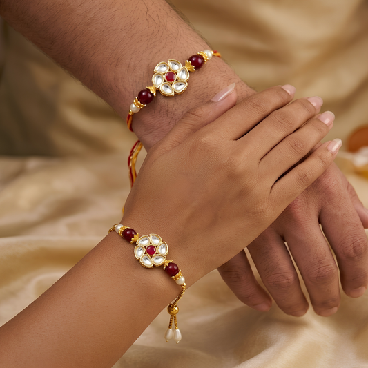 Polki Kundan Rakhi Combo For Bhaiya Bhabhi