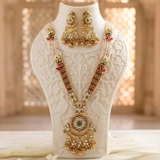 Handcrafted Pendant Long Necklace Set with Earrings