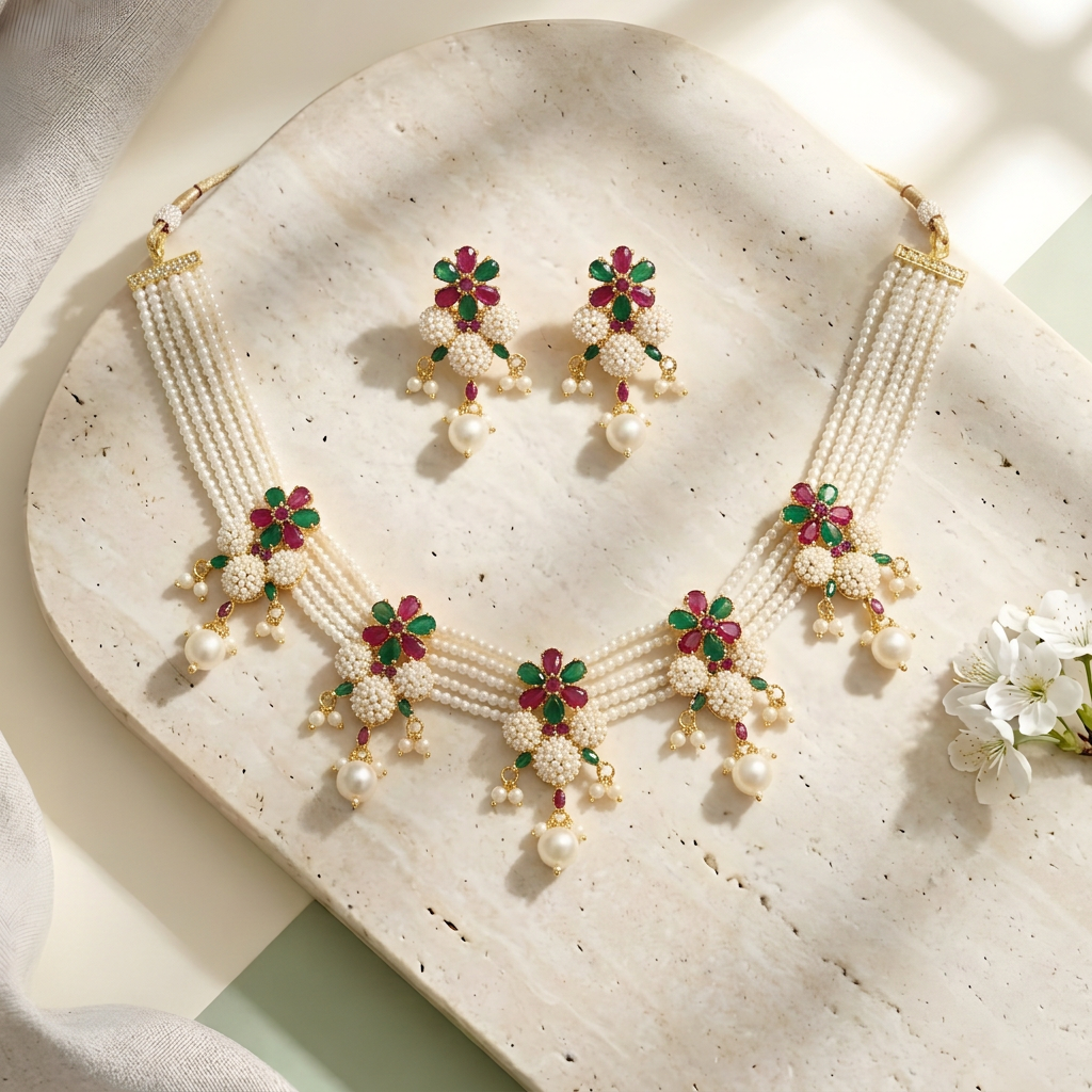 Floral Pearl Jewelry Set