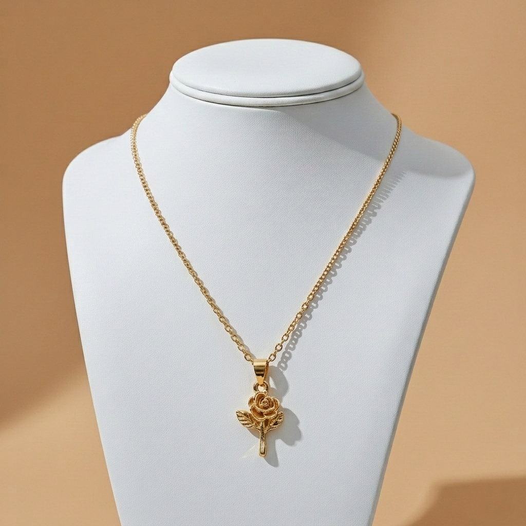 Golden Rose Pendant Necklace