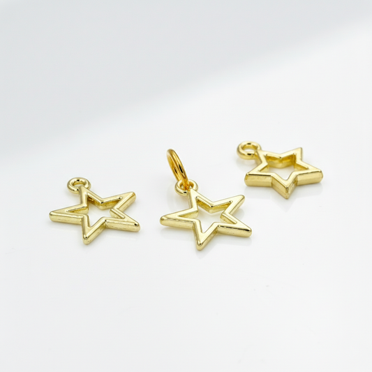 Gold Star Outline Charms For Bracelet Necklace