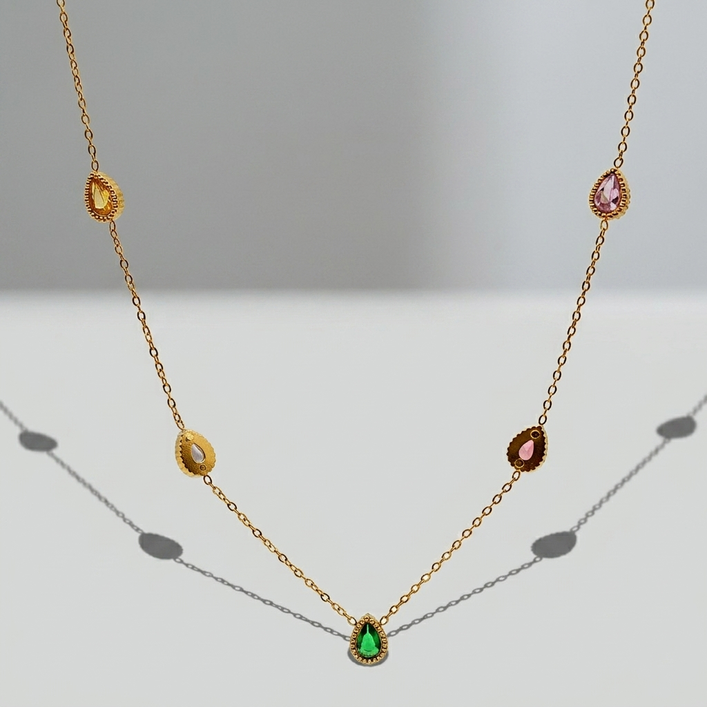 Pastel Teardrop Gem Station Necklace