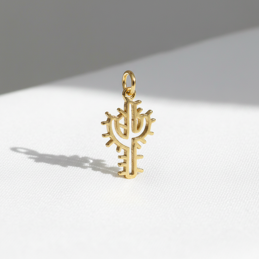 Gold Cactus Charm – Minimal Desert Symbol Pendant