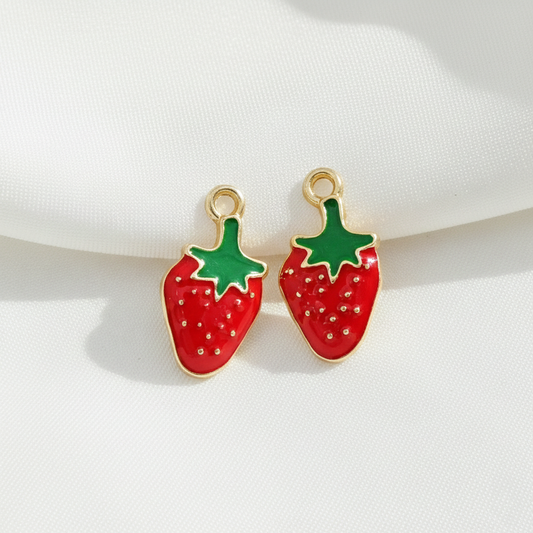 Enamel Strawberry Charm For Bracelet Necklace