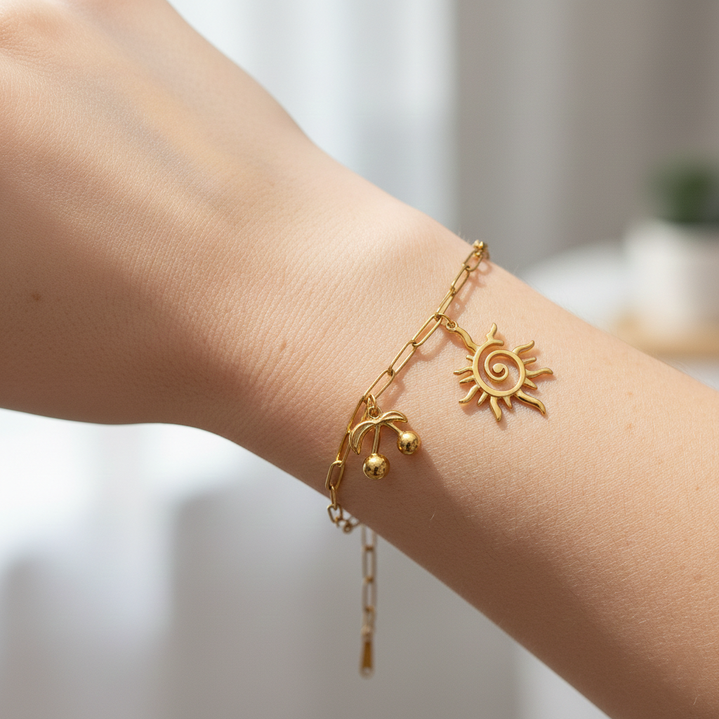 Customized Bracelet with Sun, Heart & Cheery Charms