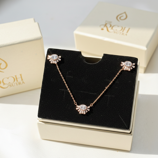 Sunburst Crystal Necklace & Stud Earrings Jewelry Set