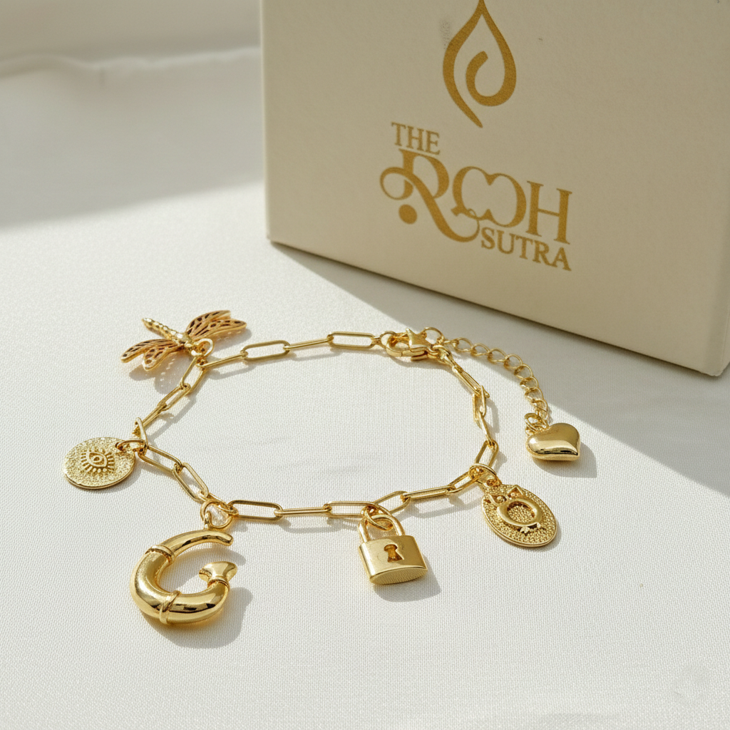 Personalized Charm Bracelet with Lock, Heart & Initial