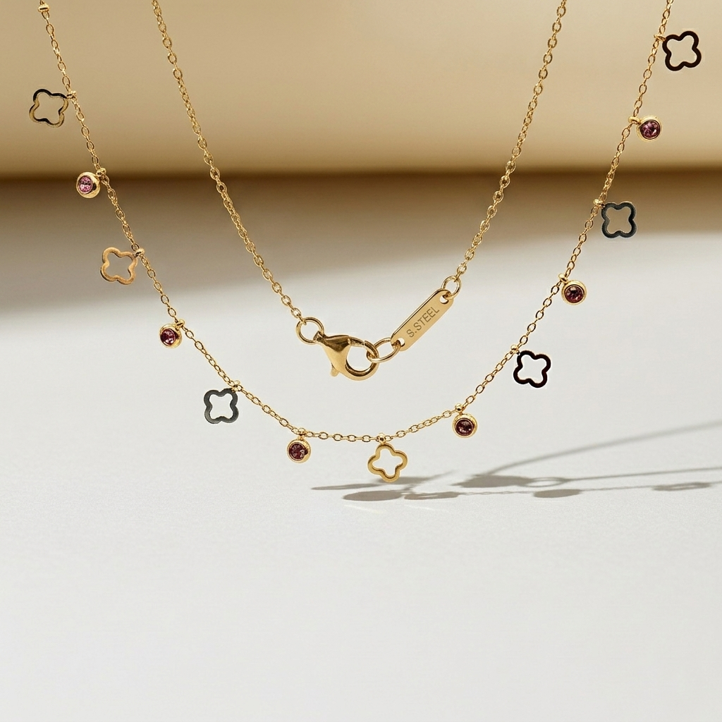 Golden Clover & Crystal Charm Necklace