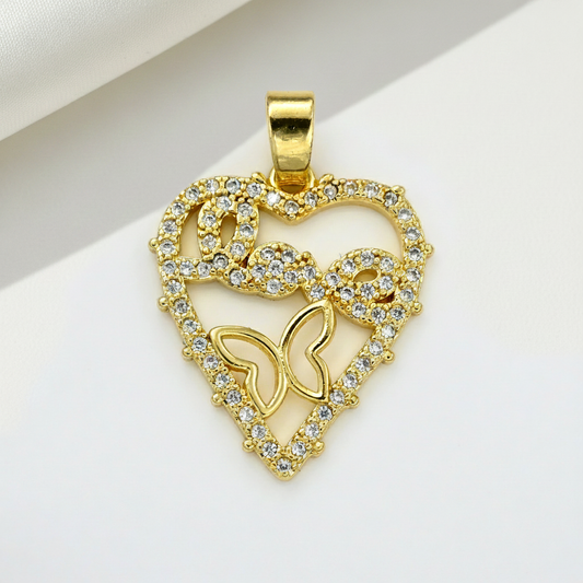 Gold Heart “Love” Charm with Crystal Accents