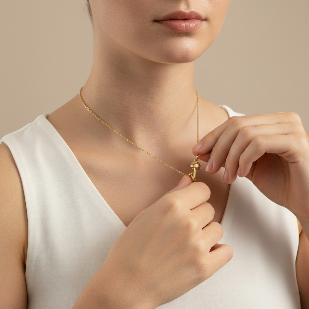 Gold Mushroom Pendant Necklace