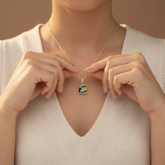 Lotus Pearl Enamel Pendant Necklace