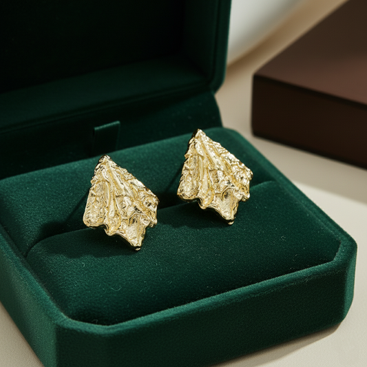 Gold Leaf Design Stud Earrings