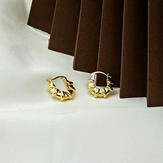 Gold Textured Ribbed Hoop Earrings