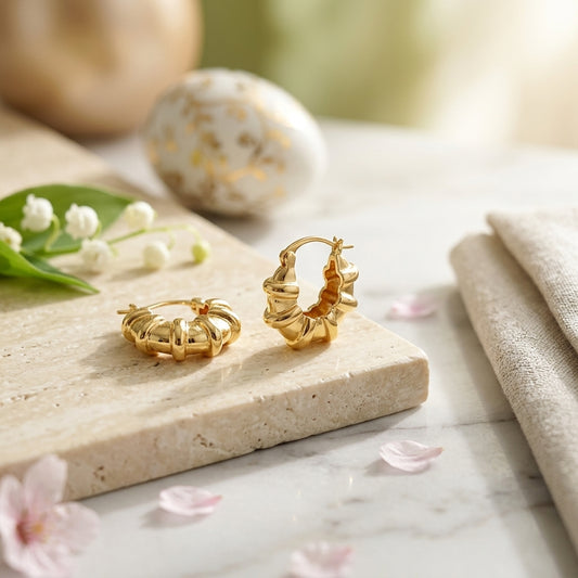 Gold Textured Ribbed Hoop Earrings