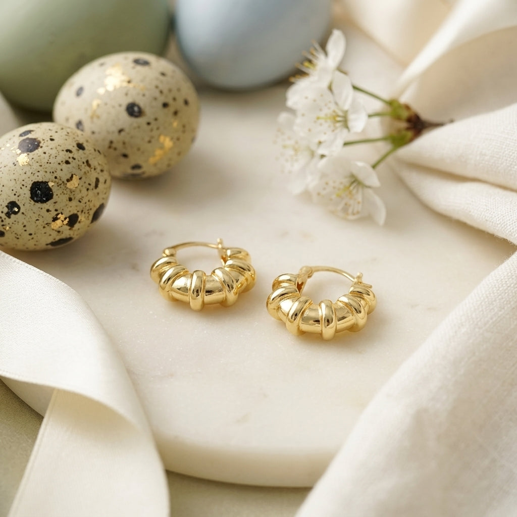 Gold Textured Ribbed Hoop Earrings