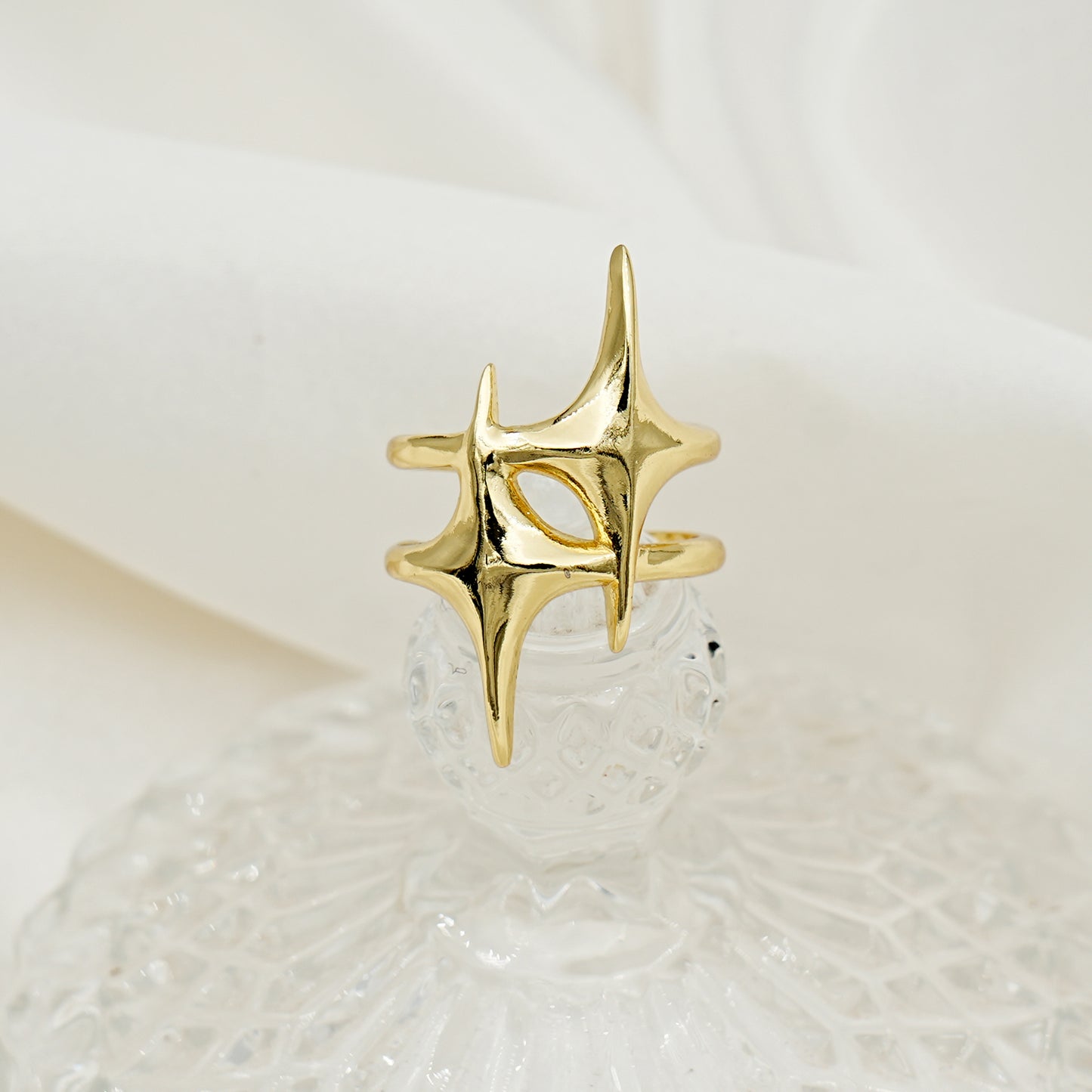 Gold Double Star Open Ring