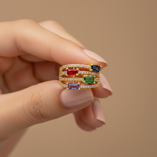 Multicolor Gemstone Band Ring With Diamonds