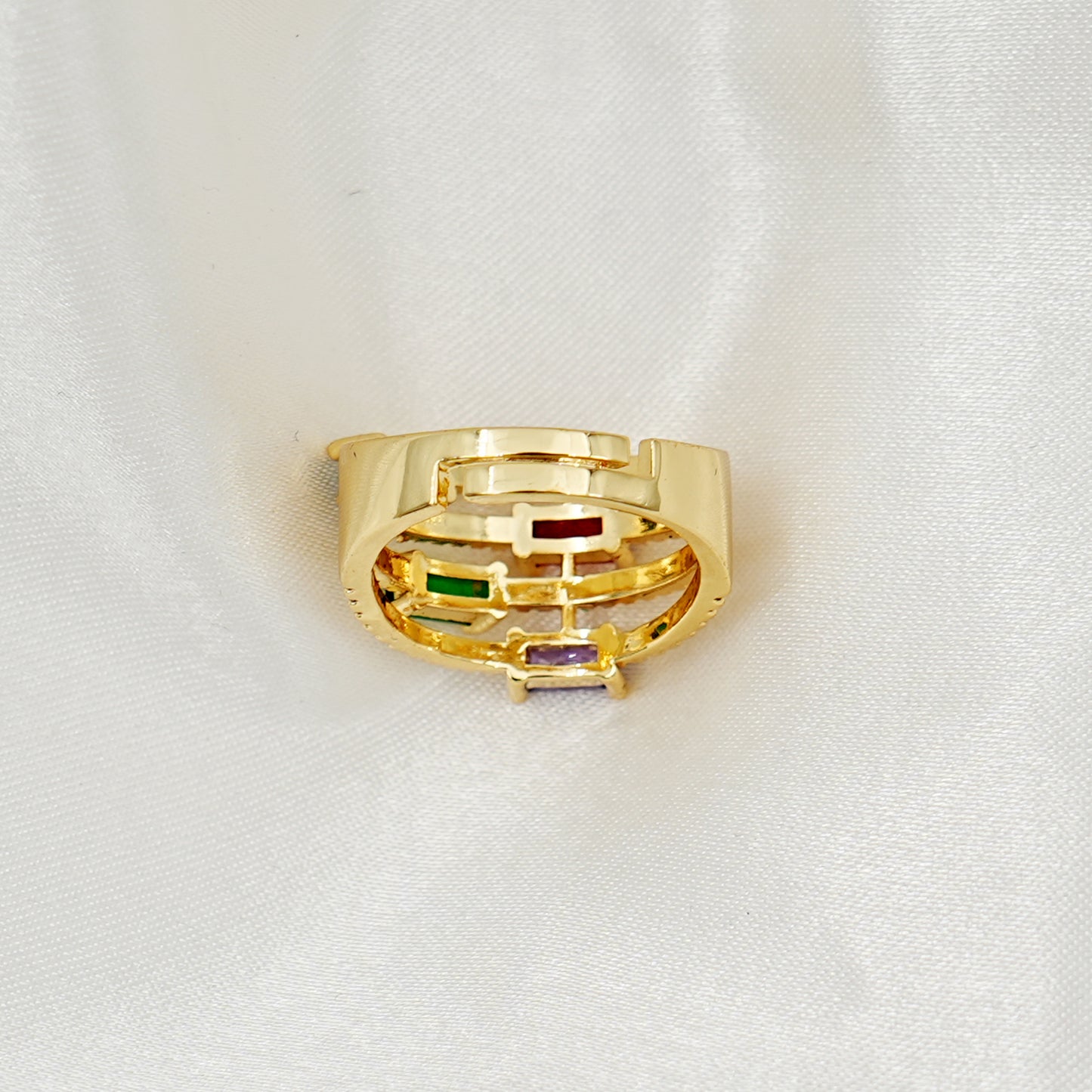 Multicolor Gemstone Band Ring With Diamonds