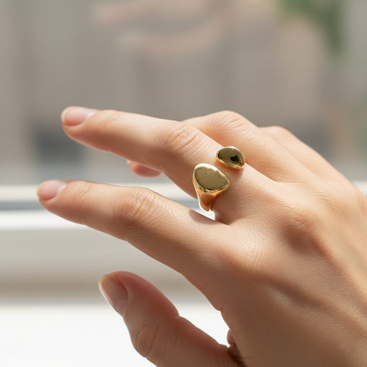 Gold Open Teardrop Adjustable Ring