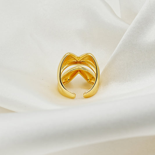 Gold Double Chevron Statement Ring