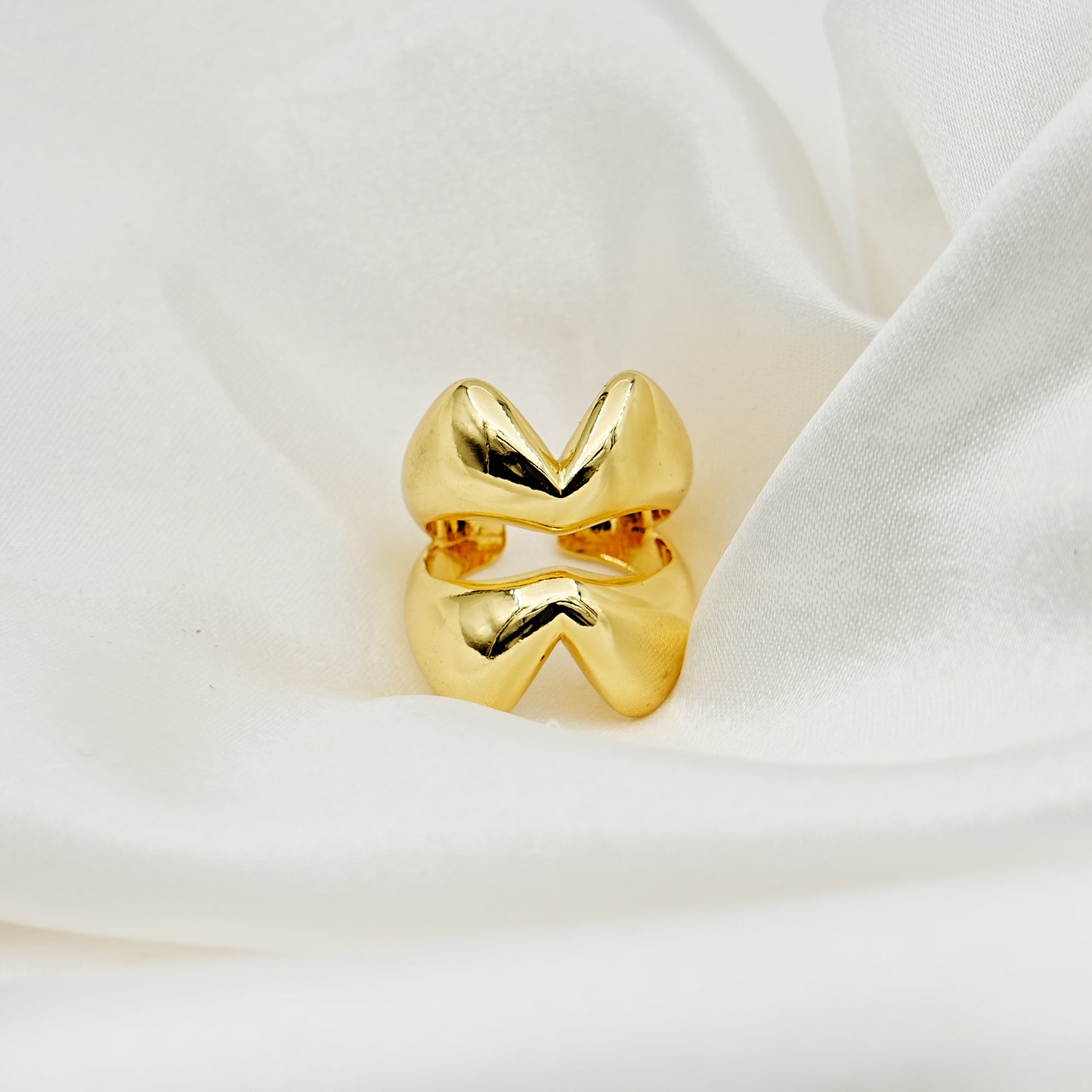 Gold Double Chevron Statement Ring