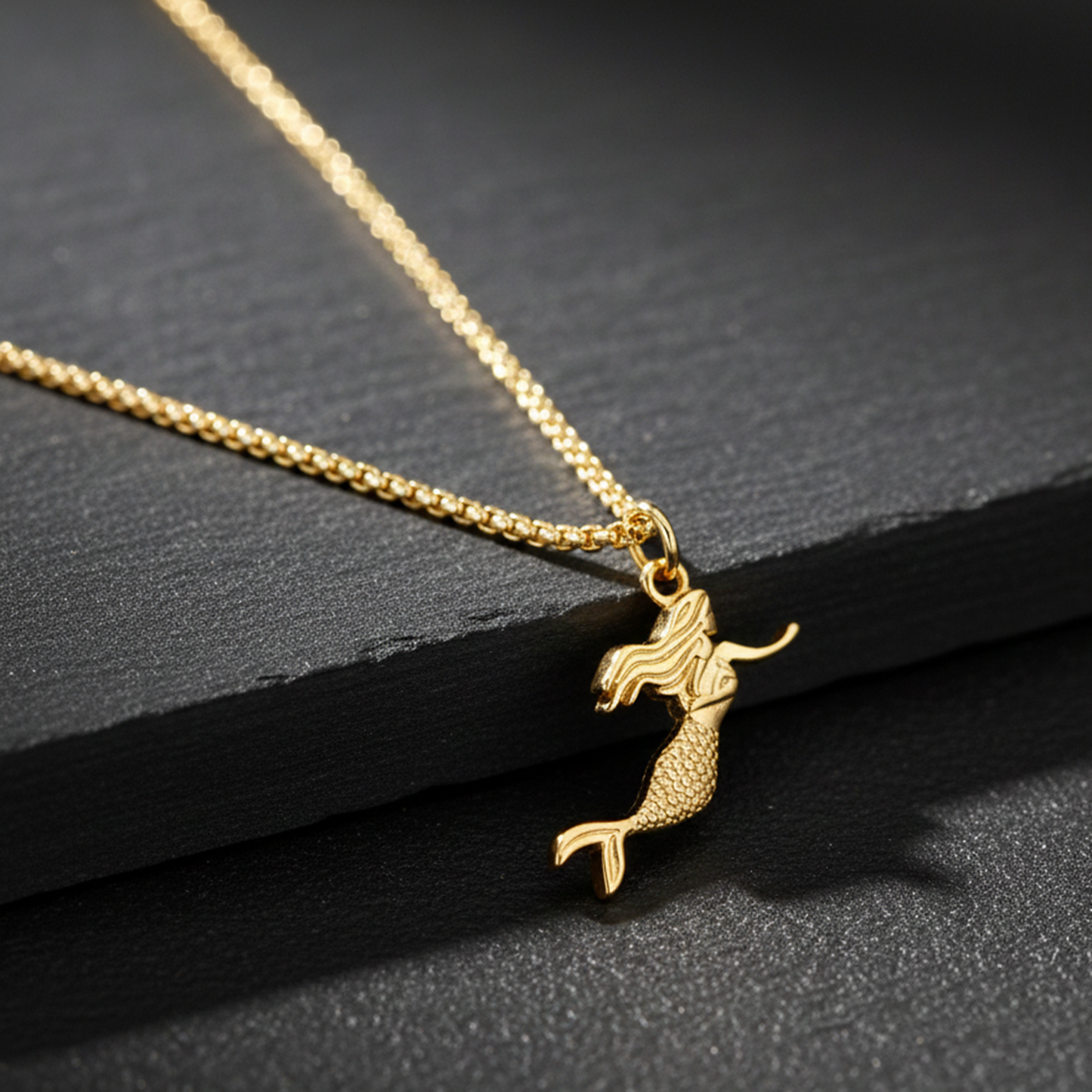 Yellow Gold Mermaid Charm Necklace