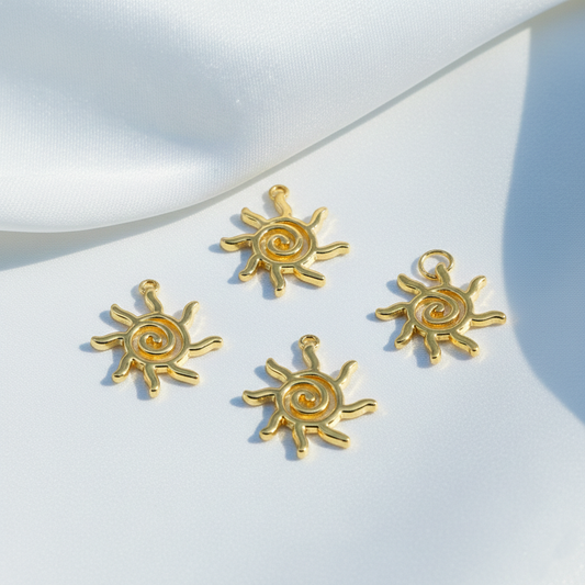 Gold Spiral Sun Charm For Bracelet Necklace