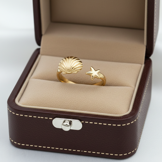 Seashell & Starfish Design Ring