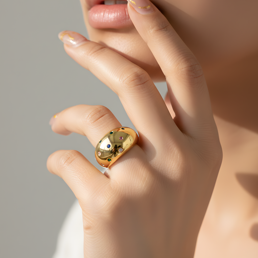 Multicolored Diamond Confetti Dome Ring