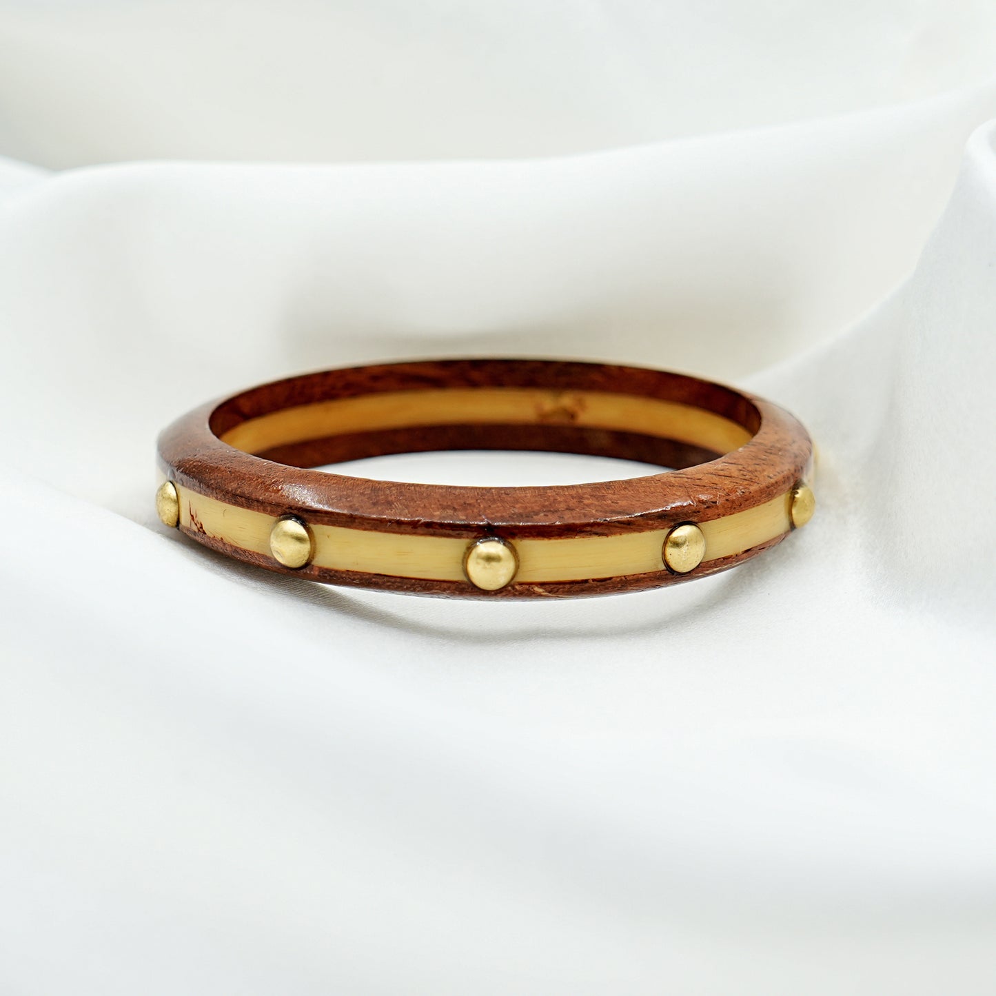 Rustic Wooden & Gold Accent Bangle