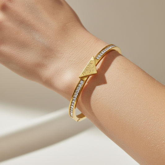 Engraved Triangle Half Tennis Bangle